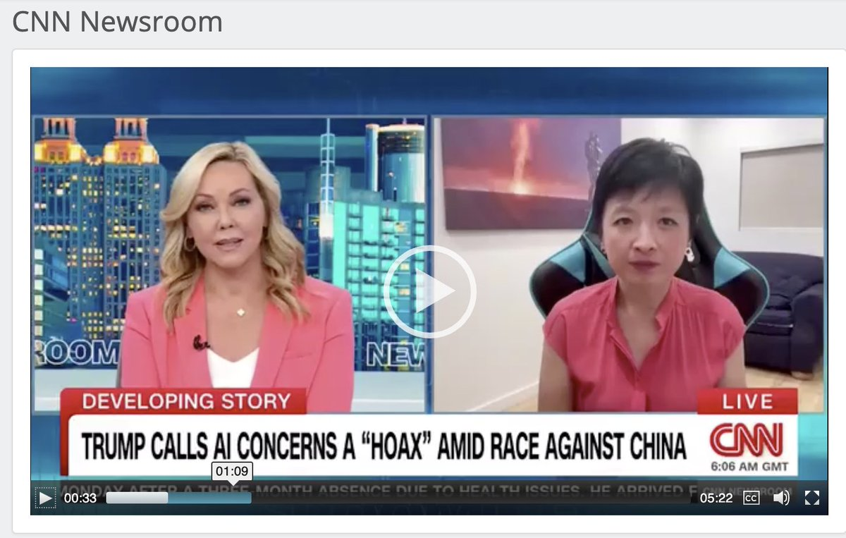 Rui Ma discussing China's AI safety stance on CNN Newsroom