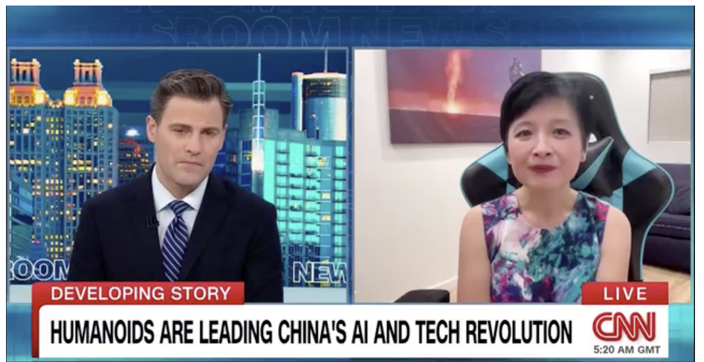 Rui Ma discussing humanoid robots on CNN