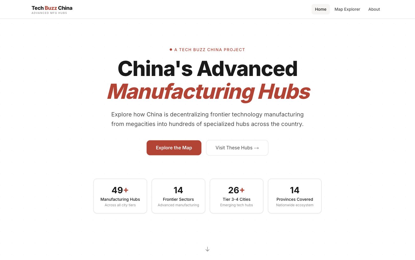 Screenshot of the China Advanced Manufacturing Hubs Atlas homepage